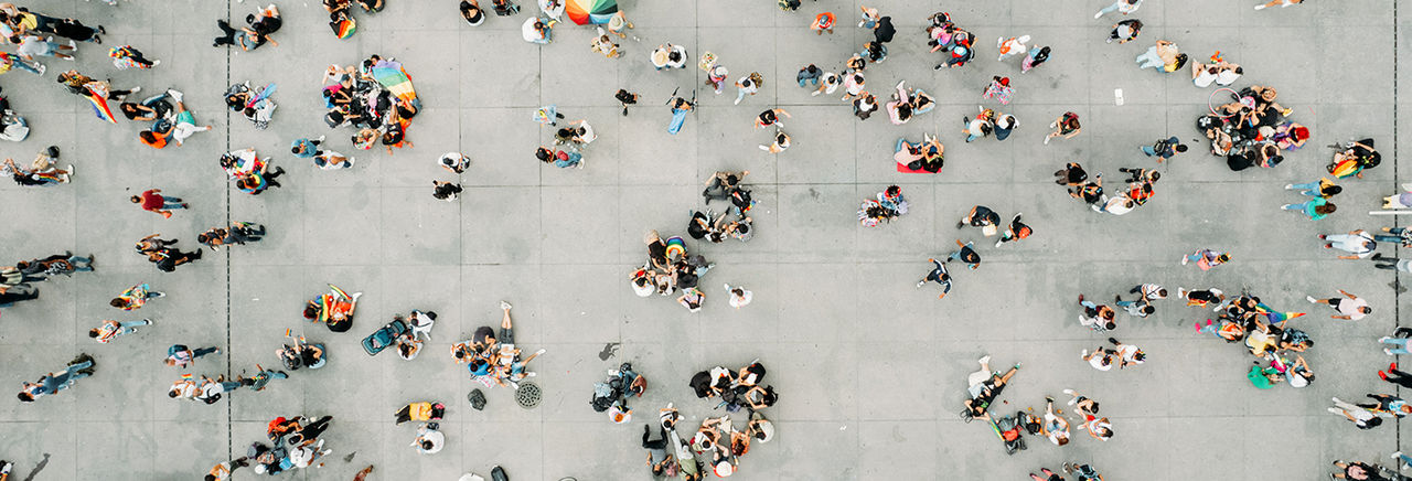 aerial shot of a crowd of people
